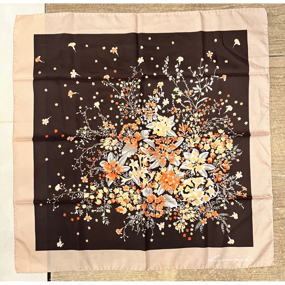 Leonardi Retro MCM Fall Floral Print Polyester Square‎ Scarf Neckerchief 30"X30"